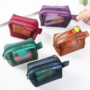 Multicolor square mesh coin pouches for keys and earphones storage set of five colors