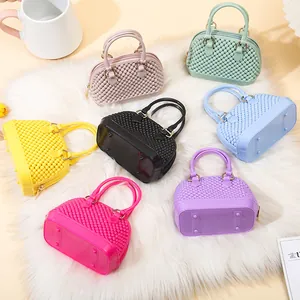 Collection of colorful PVC jelly mini shell handbags with elegant pearl texture design