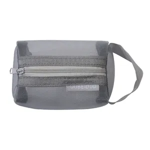 Portable gray nylon mesh storage pouch with secure zipper and durable carrying handle
