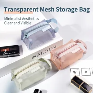 Minimalistische Nylon Netz Münzbörse Tragbare Quadratische Aufbewahrungstasche Kleiner Transparenter Kartenhalter Mit Reißverschluss