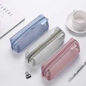 Large Capacity Transparent Mesh Pencil Case Minimalist Nylon Portable Student Stationery Storage Bag Zipper Pencil Pouch For School Office