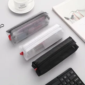 Minimalist 3D Transparent Mesh Pencil Case Nylon Large Capacity Zipper Stationery Storage Bag For Students Office Exam