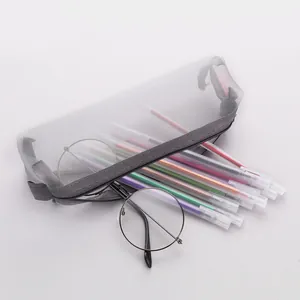 Minimalist gray mesh pencil case with zipper for student exam stationery storage