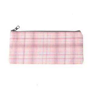 Astuccio a quadretti rosa con cerniera, borsa per cancelleria di grande capacità