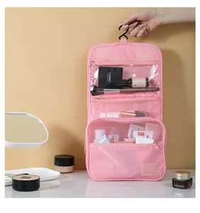 Trousse de toilette de voyage rose imperméable à suspendre avec compartiments