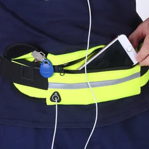 Neon yellow sports running waist bag with reflective strip and phone storage pocket