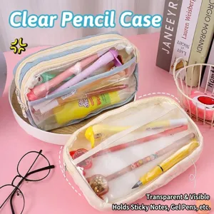 Koreaanse Stijl Drielaags Transparant Etui Grote Capaciteit PVC Kantoorbenodigdheden Opbergtas Voor School Meisjes Studenten