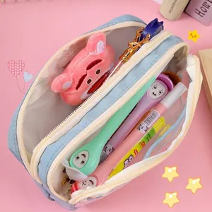 Transparante PVC etui met drie lagen en hoge capaciteit voor studenten in het blauw