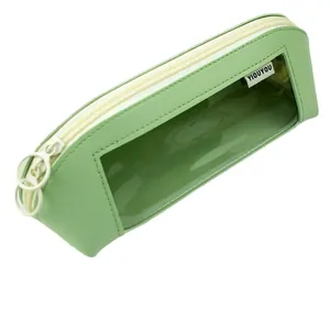 Astuccio per matite verde chiaro minimalista con finestra trasparente e design 3D