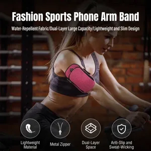 Breathable sports phone arm bag with water-repellent fabric and dual compartments for gym