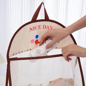 Cartoon expression hanging storage bag for socks and small items with mesh design