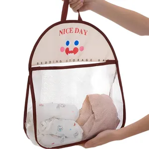 Cute cartoon hanging mesh storage bag for organizing socks and bedding items