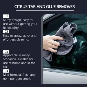 Detail of car tar and glue remover spray showing easy application on window surface.