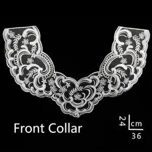 Detailed view of white floral lace embroidery collar for wedding dress accessories