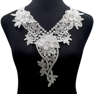 Elegant Lace Collar Flower V Neck Applique Gold Foil Embroidery Polyester Patch For Wedding Dress DIY Craft Accessory