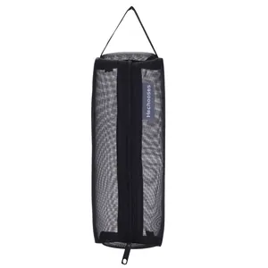 Minimalist black transparent mesh pencil case with zipper and handle for school stationery