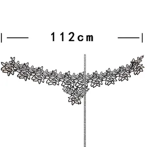 Detailed close-up view of 112cm wide floral lace applique with vertical measurement ruler
