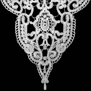 Detailed macro view of white water-soluble milk silk lace embroidery collar for DIY crafts