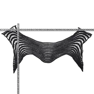 Detailed view of black water-soluble milk silk embroidered lace collar with rulers
