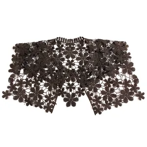 Colletto finto in pizzo marrone con ricamo floreale in seta di latte per accessori moda DIY