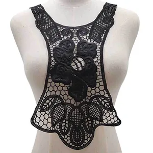 Black water-soluble lace collar with intricate milk silk floral embroidery for DIY crafts