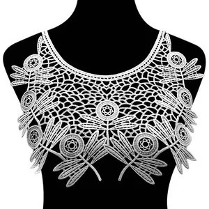 Faux Col en Dentelle Hydrosoluble en Soie de Lait Évidé 3D Brodé Floral Libellule Accessoires d'Appliques de Couture DIY