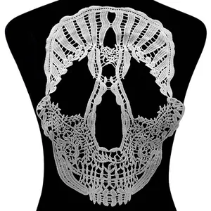 Skull Milk Silk Embroidered Patch Gothic Water Soluble Lace Hollow Out Applique For DIY Apparel Decorative Accessories