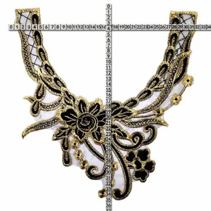 Detailed measurement of gold embroidered lace collar applique