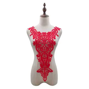 Red water-soluble lace collar with 3D hollow embroidery for DIY sewing applications