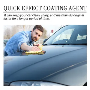 Macro detail of a man applying quick effect coating agent to maintain original car luster