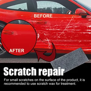 Detalle del paño reparador de arañazos para coche con efecto antes y después en pintura