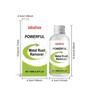 JAKEHOE Metallrostentferner 100ml Sprayflasche und Karton Abmessungen Illustration
