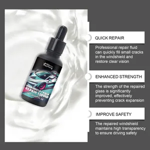 Rayhong professional windshield crack repair liquid bottle with detailed feature benefits.