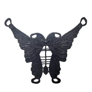 Detailed view of a black butterfly water-soluble lace embroidery for DIY clothing accessories