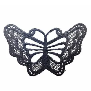 Detail view of black butterfly water-soluble lace embroidery patch for DIY sewing accessory