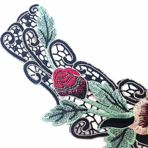Close-up detail of 3D hollow water-soluble embroidered lace floral collar accessories