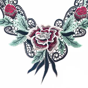 Detailed view of heavy rose embroidered water-soluble lace collar for DIY sewing