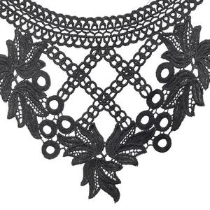 Detailed view of black water-soluble lace embroidery for DIY clothing accessories
