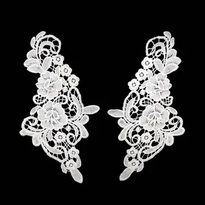 Detailed view of white water-soluble milk silk floral lace appliques for DIY crafts