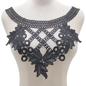 Detailed black milk silk embroidered lace collar applique for DIY sewing projects