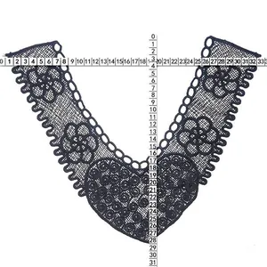 Detailed measurement view of black water-soluble lace collar showing product dimensions