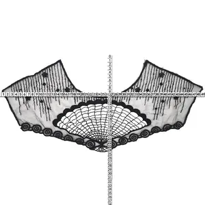 Detailed measurement of black fan-shaped embroidered lace collar for DIY sewing projects