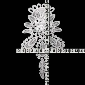 Detailed measurement showing dimensions of white milk silk floral lace embroidered applique