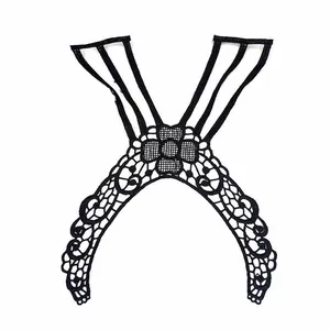 Applique en Dentelle Hydrosoluble Noire Broderie Florale Ajourée Écusson en Tissu pour Femmes Robe DIY Bandoulière Accessoires de Vêtement