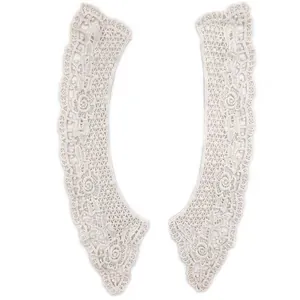 Intricate white embroidered cotton lace collar pieces with hollow-out floral design