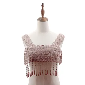 Milk Silk Water Soluble Embroidered Lace Collar DIY Floral Applique Hollow Out Fake Collar With Tassels For Dress Accessories