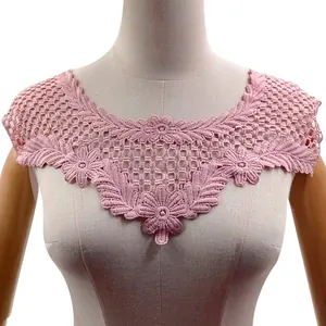 Detailed macro view of pink milk silk embroidered lace collar for DIY clothing decor