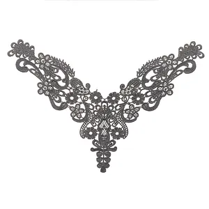 Elegant black water-soluble lace collar applique for DIY sewing