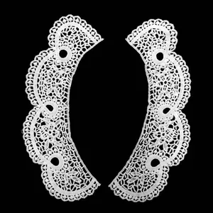 Detailed view of white milk silk water-soluble lace collar patches for DIY sewing