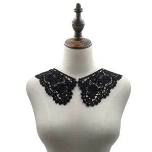 Detail view of black water-soluble lace collar embroidery DIY accessory